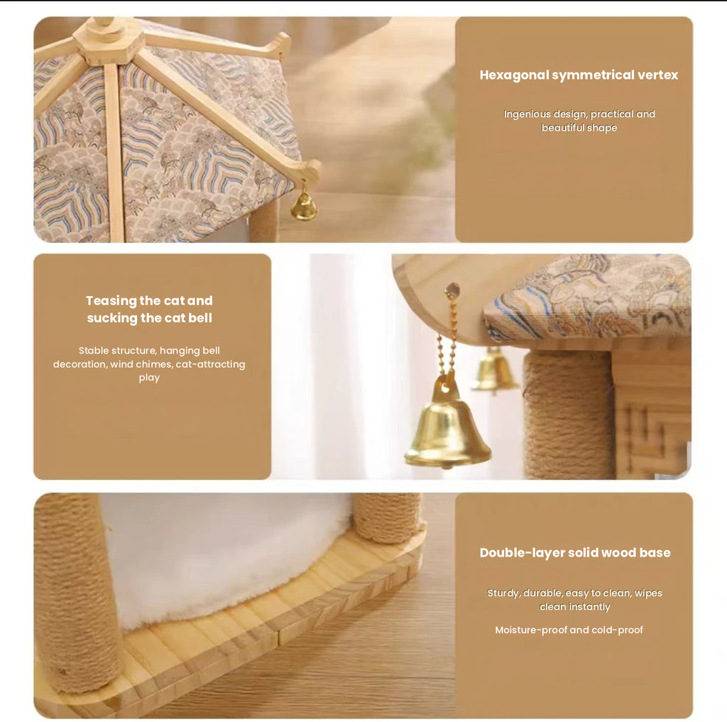 Wooden Cat Tree: Space-Saving Cat Scratcher with Bed & Post