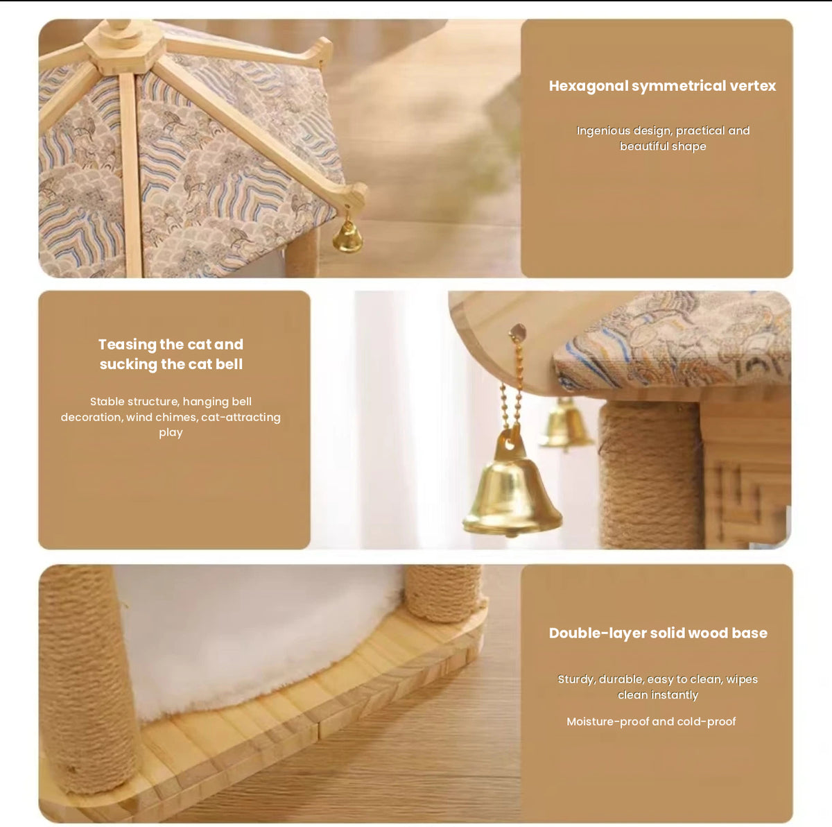 Wooden Cat Tree: Space-Saving Cat Scratcher with Bed & Post