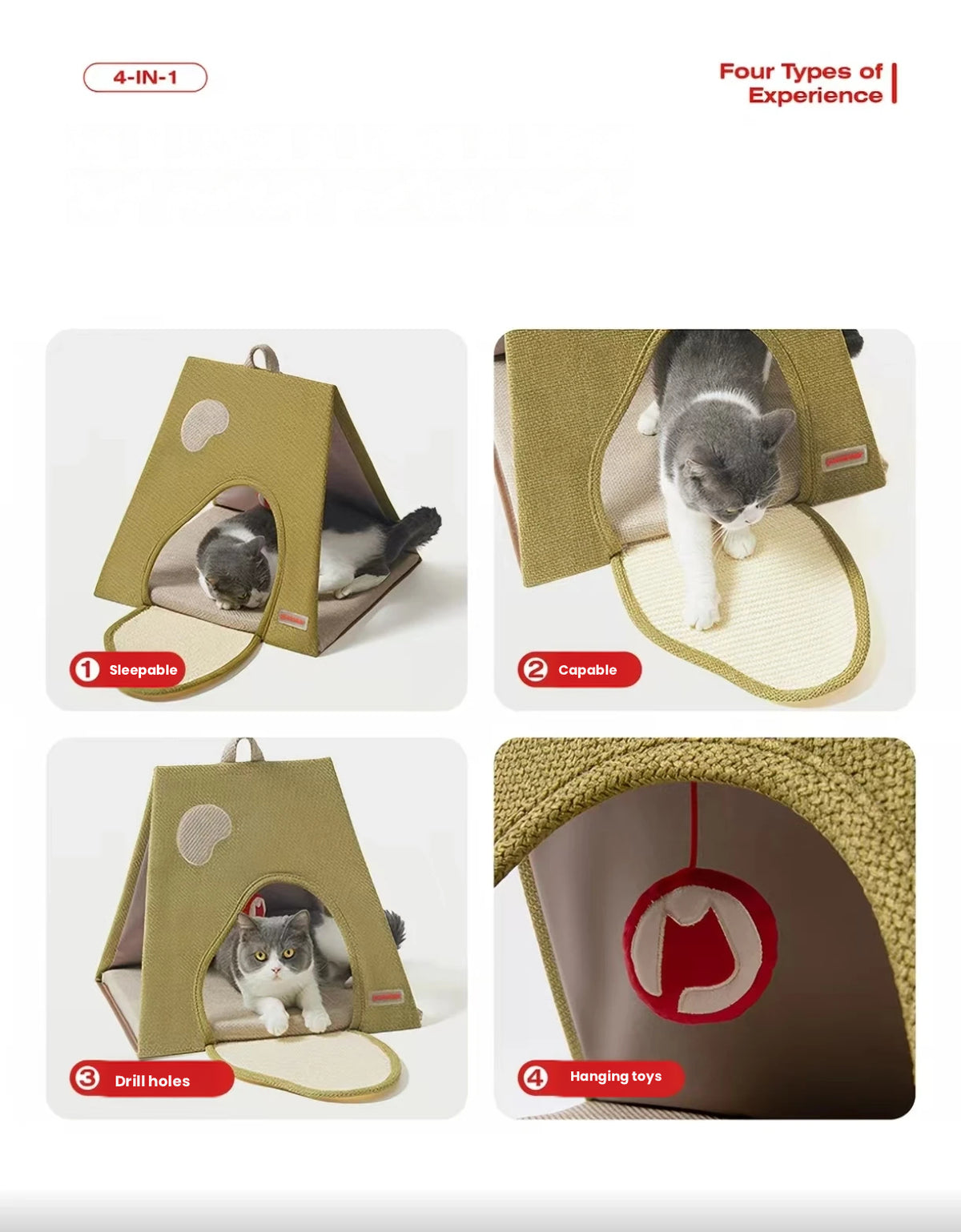 Petstar Foldable Cat Play House, Scratching Pad Tunnel Bed
