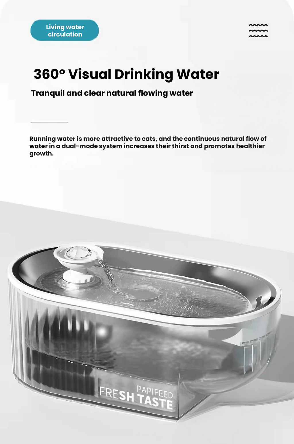 PAPIFEED Automatic Pet Water Fountain – Quiet, Filtered Flow for Cats & Dogs