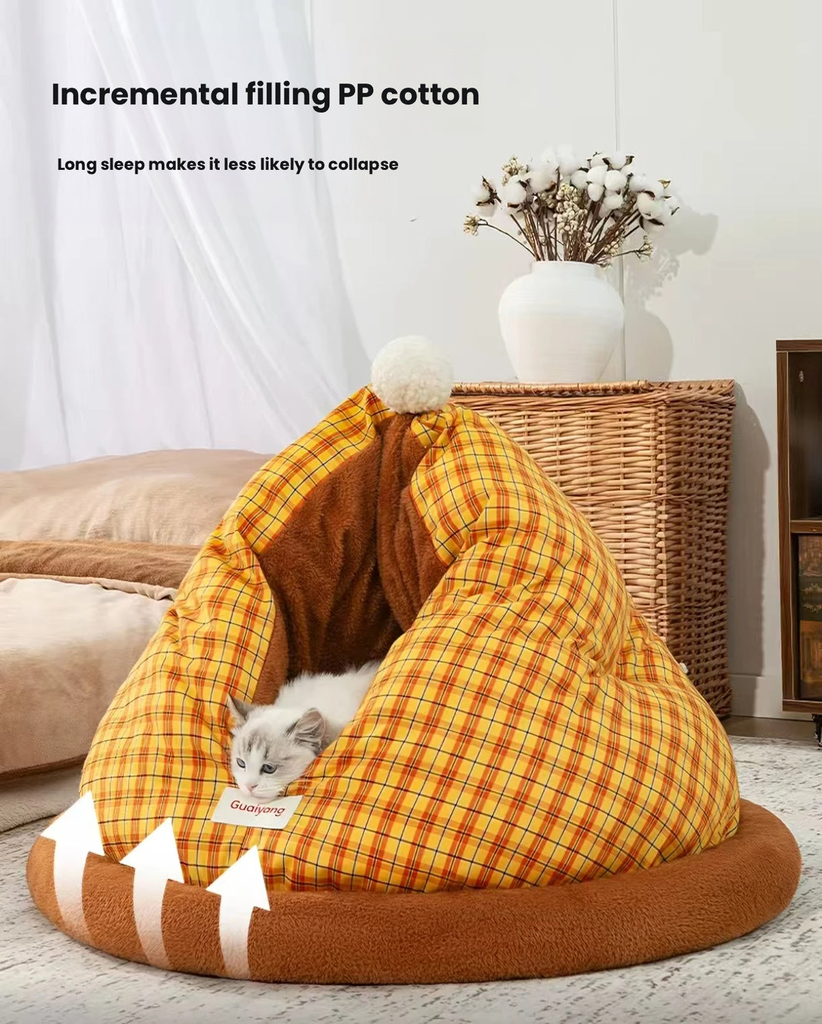 Cat Sleeping Bag - Thick Warm Non-Collapsible Semi-Enclosed Cave Bed