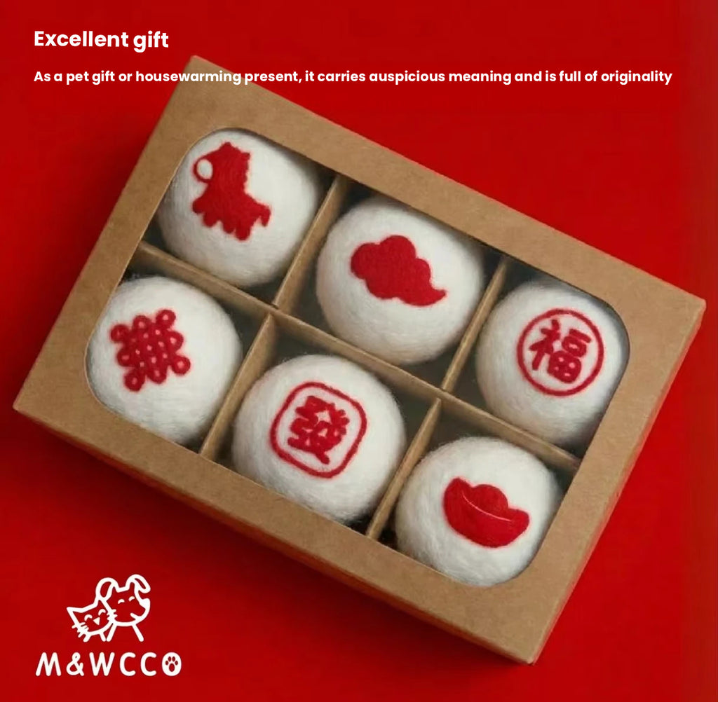 M&WCCO Natural Handmade Wool Felt Toy Balls - Quiet Durable Prey Chase Balls for Pets