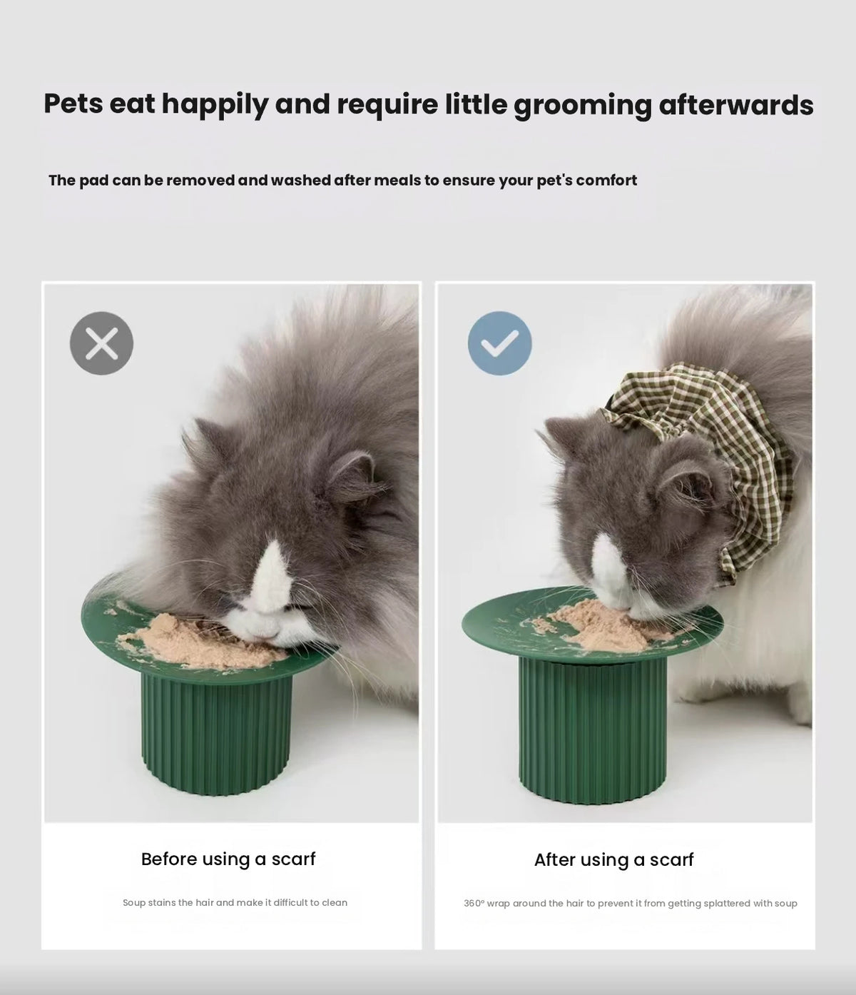 HiDREAM Plaid Pet Feeding Bib - Machine Washable Neck Cover for Long-Haired Cats & Dogs