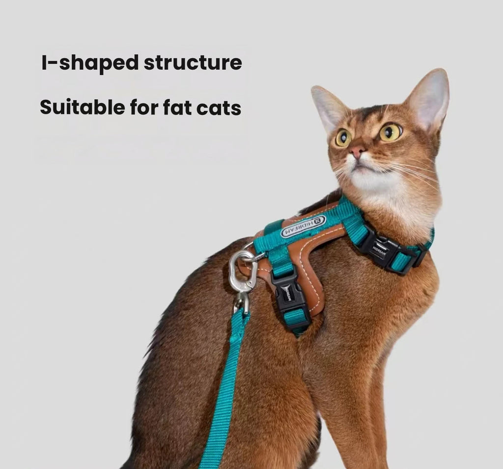 HiDREAM Leather Cat Harness and Leash Set - Adjustable Escape-Proof H-Style Vest