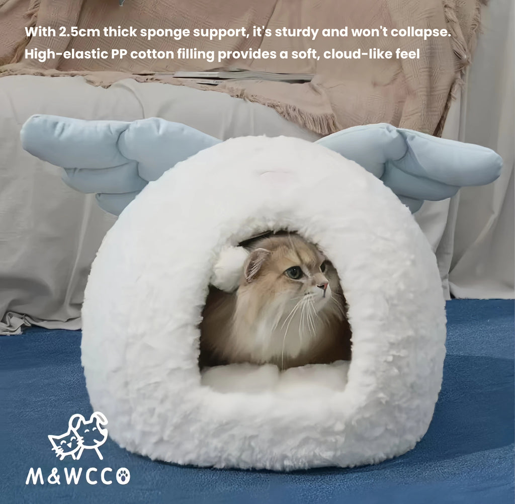 M&WCCO Cream Style Enclosed Cat Cave Bed - Large Warm Washable Nest for Chubby Cats & Ragdolls