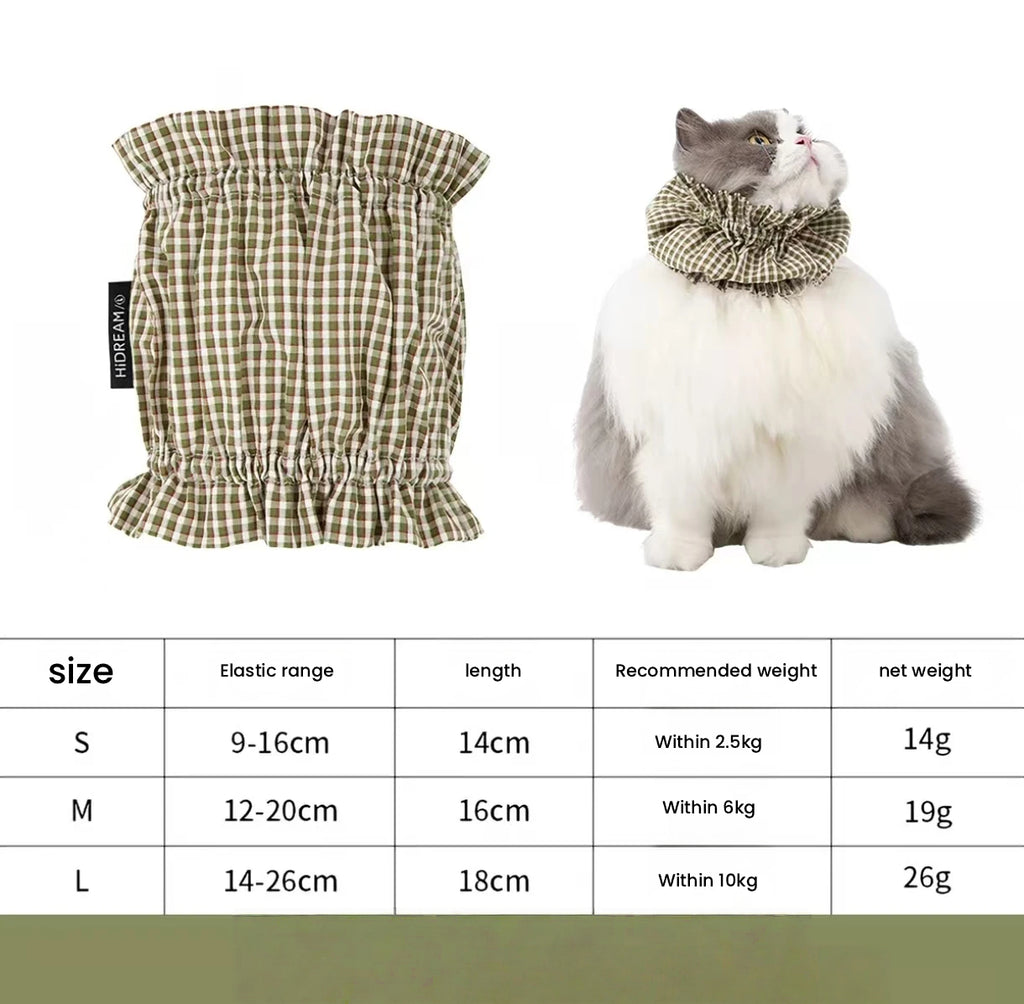HiDREAM Plaid Pet Feeding Bib - Machine Washable Neck Cover for Long-Haired Cats & Dogs