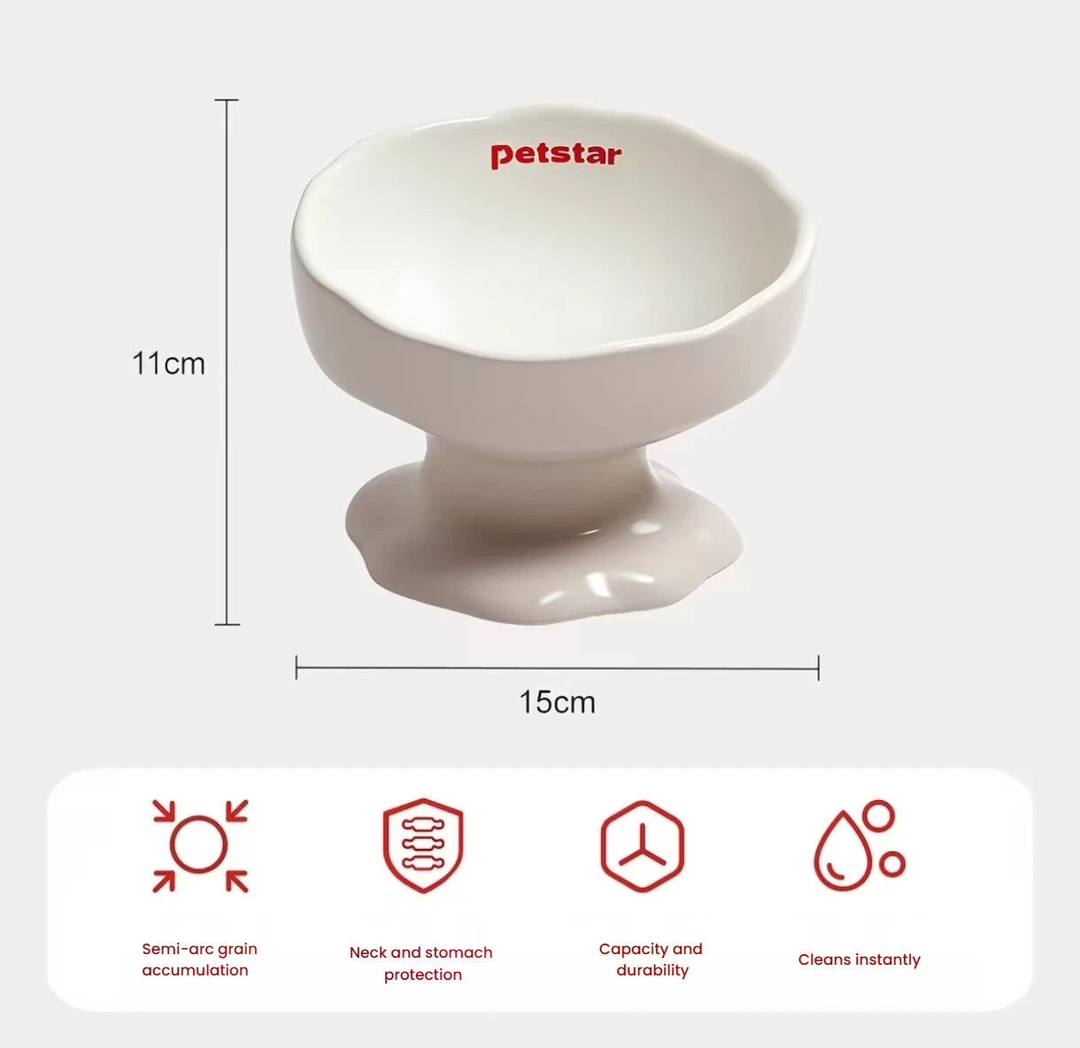 Petstar Elevated Ceramic Cat & Dog Bowl, Non-Slip Design