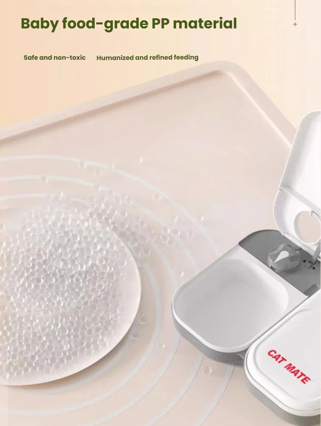 Open CatMate feeder trays showing washable food-contact surfaces