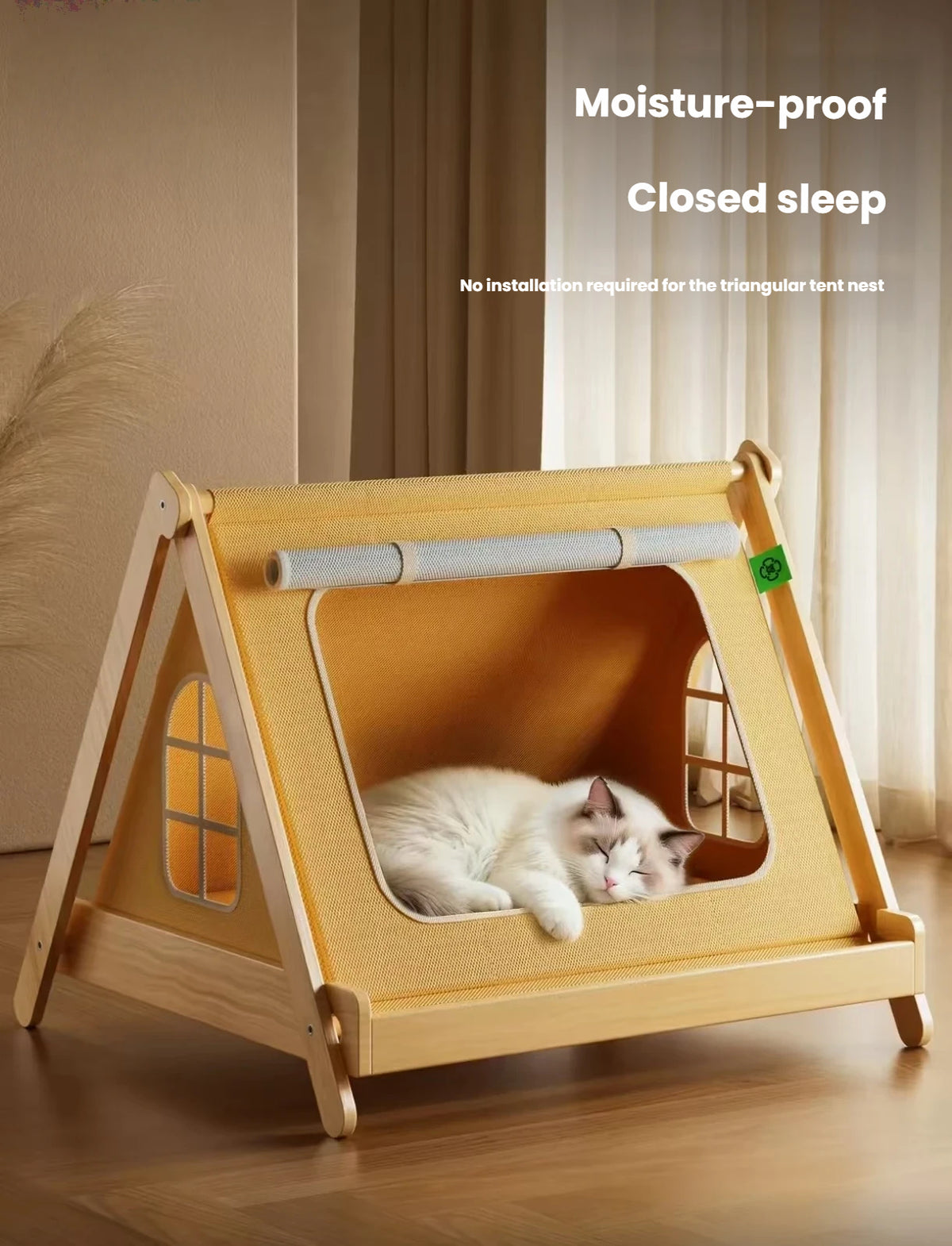 Wooden Cat Tent Bed: No-Assembly, All-Season & Semi-Enclosed