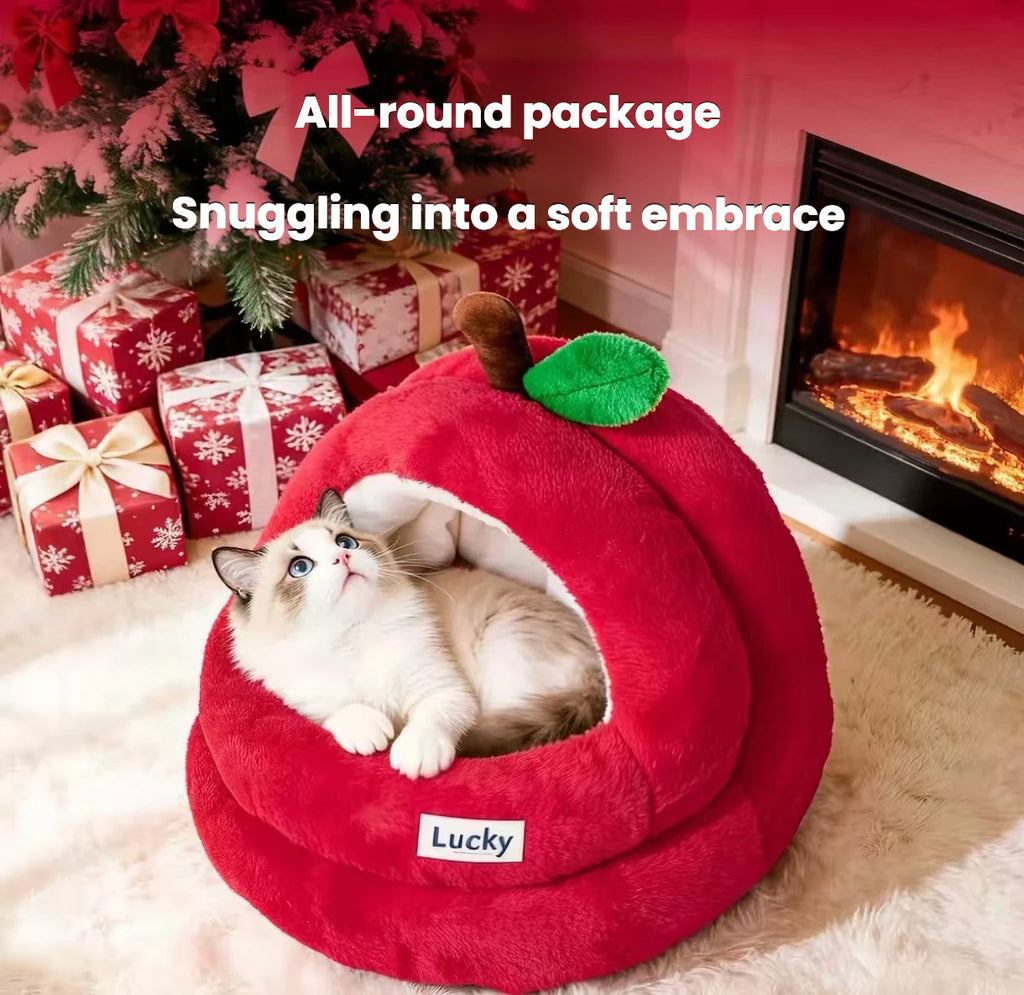 2026 New Year Winter Cat Bed: Thick, Warm & Semi-Enclosed Pet Bed