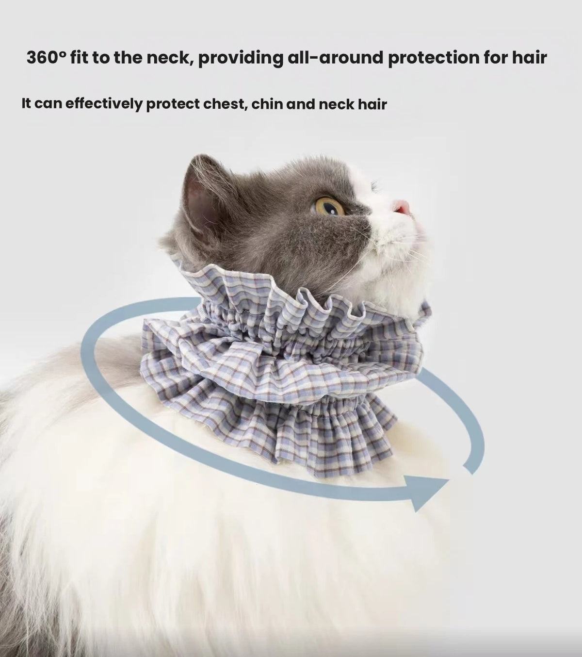HiDREAM Plaid Pet Feeding Bib - Machine Washable Neck Cover for Long-Haired Cats & Dogs
