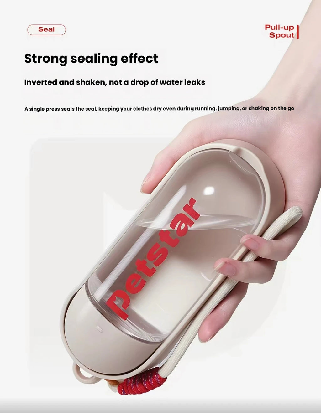 Sealed Petstar pet water bottle held in one hand