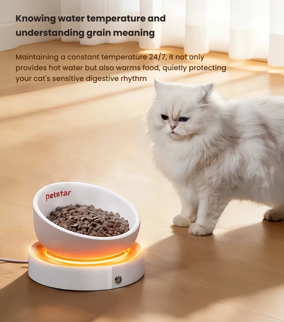 Petstar warming base shown beneath a pet food bowl