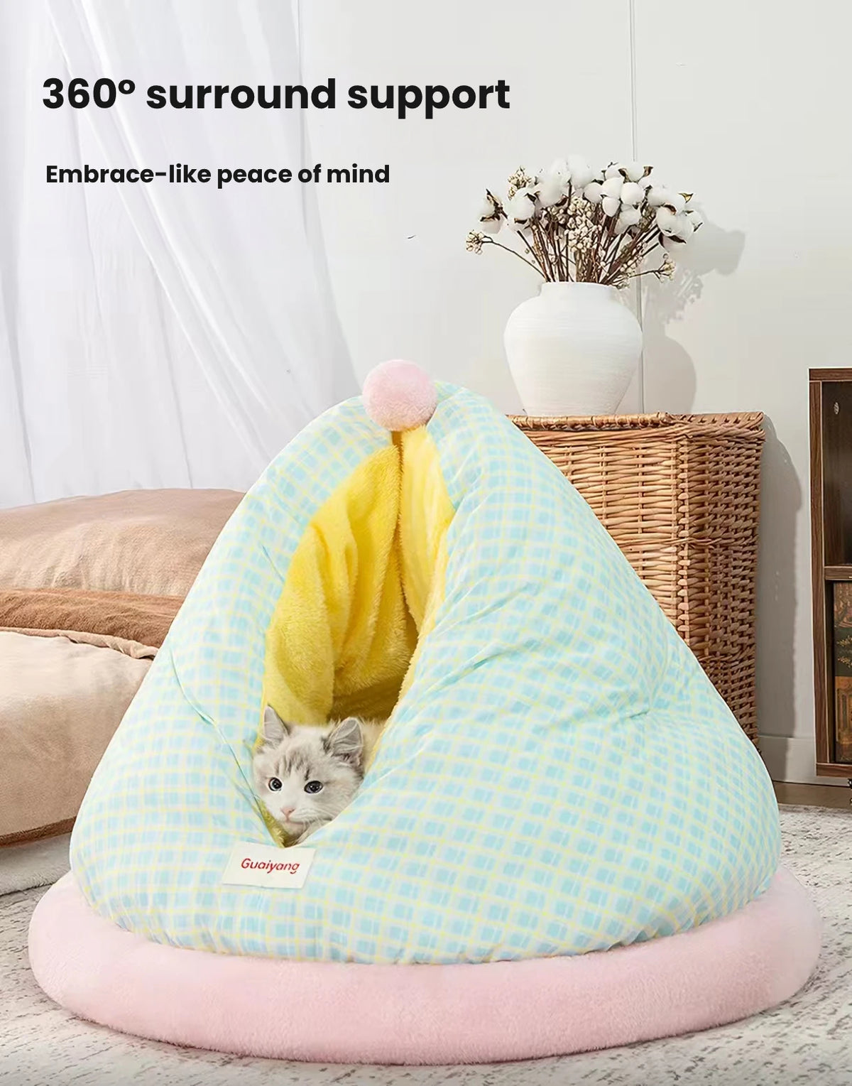 Cat Sleeping Bag - Thick Warm Non-Collapsible Semi-Enclosed Cave Bed