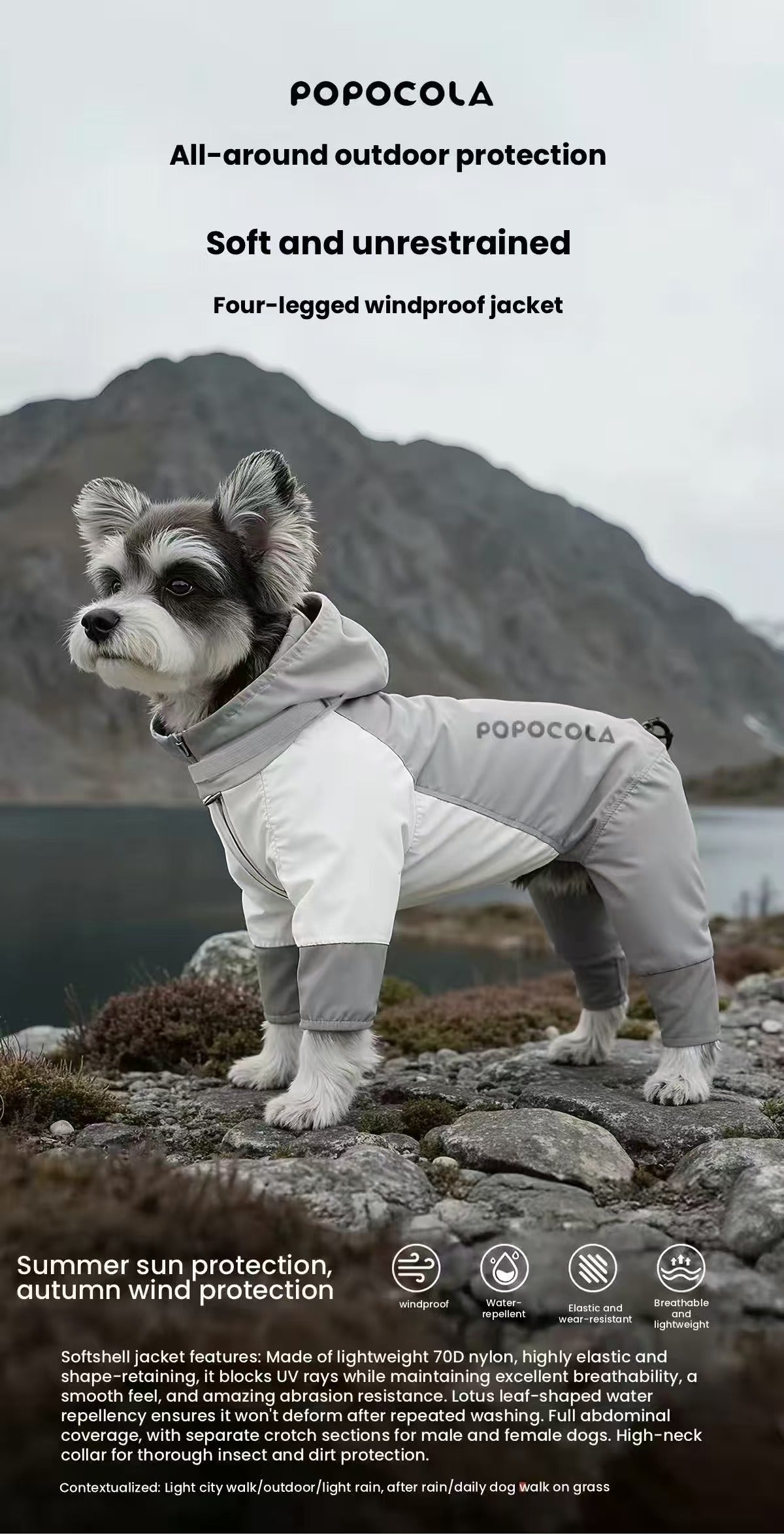 POPOCOLA Waterproof Full Body Dog Raincoat for Medium & Large Dogs