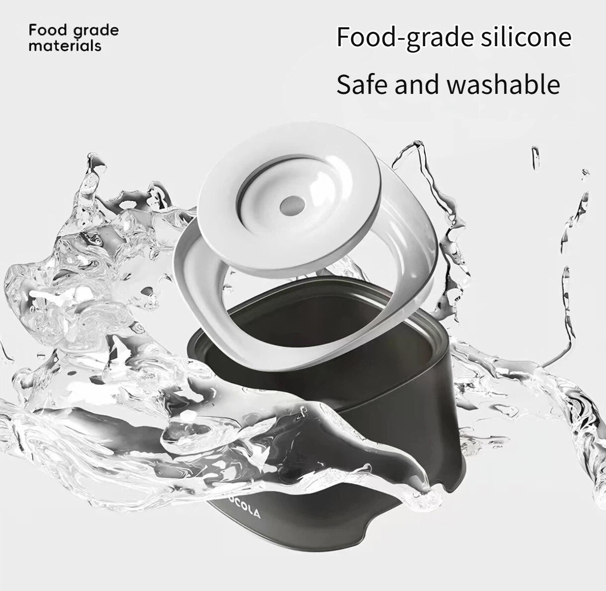 Disassembled washable floating disk and black Popocola water bowl