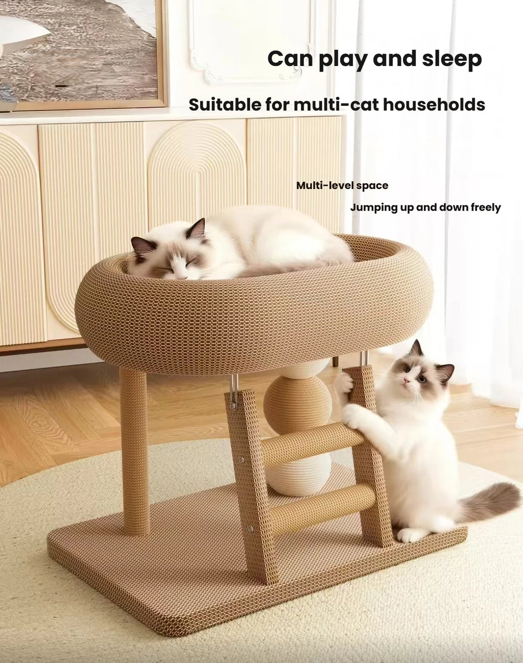 Sisal Cat Scratcher Bed: Space-Saving Cat Tree & Toy