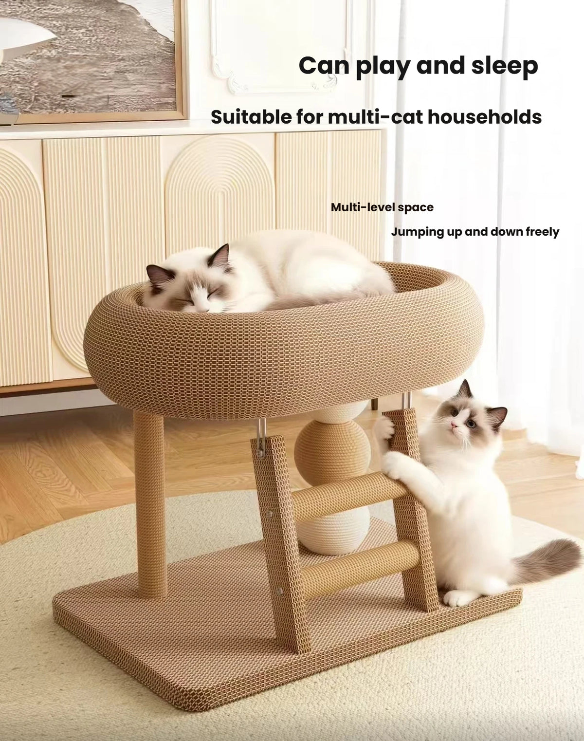 Sisal Cat Scratcher Bed: Space-Saving Cat Tree & Toy