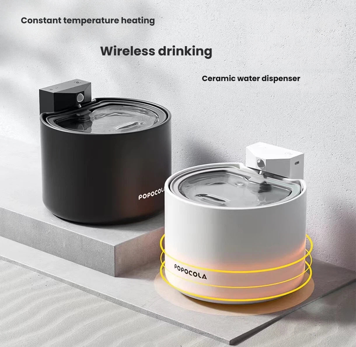 Popocola Thermal Wireless Ceramic Cat Water Fountain