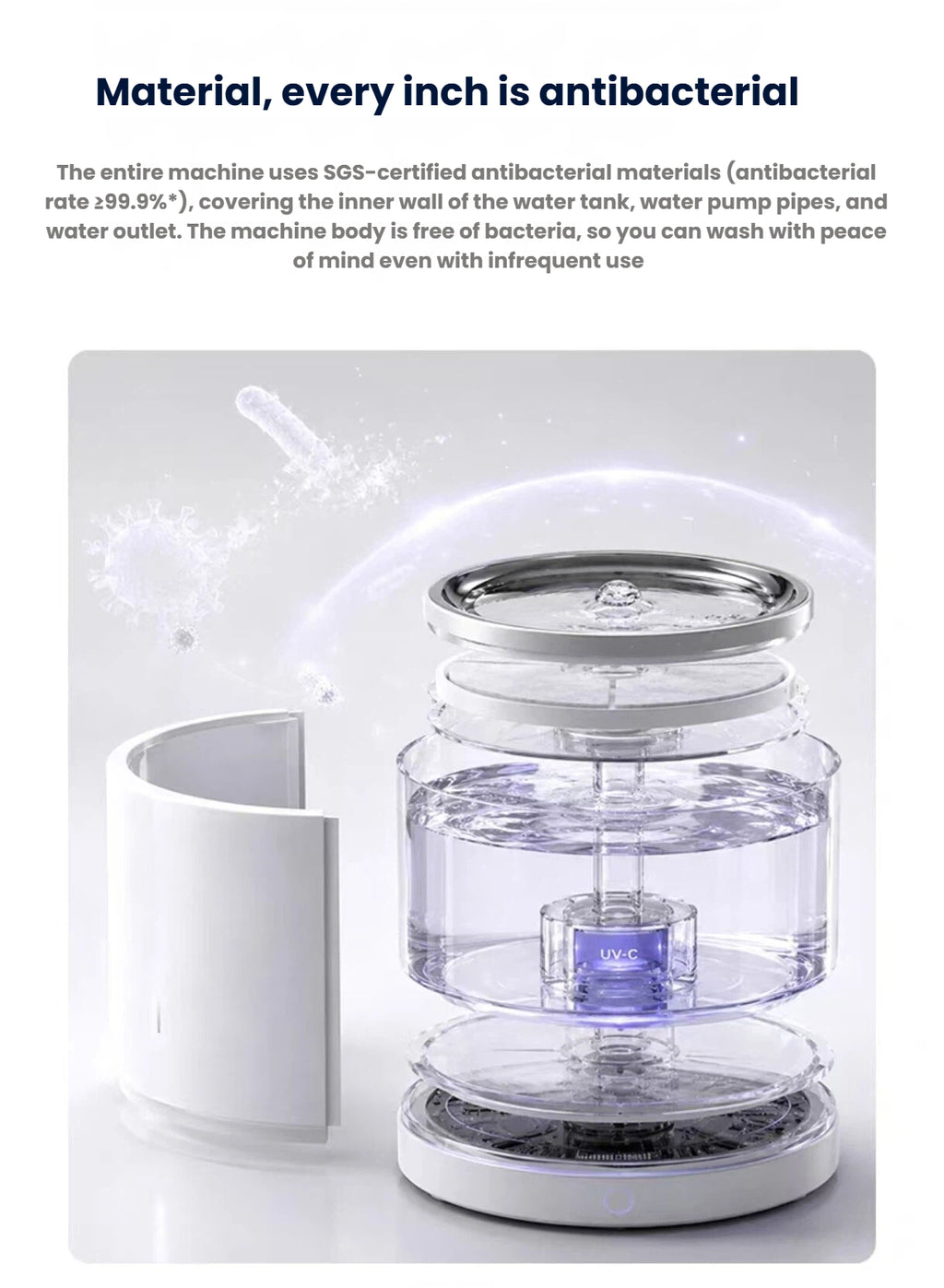 Cutaway showing separated water and electrical parts in the Scoci fountain