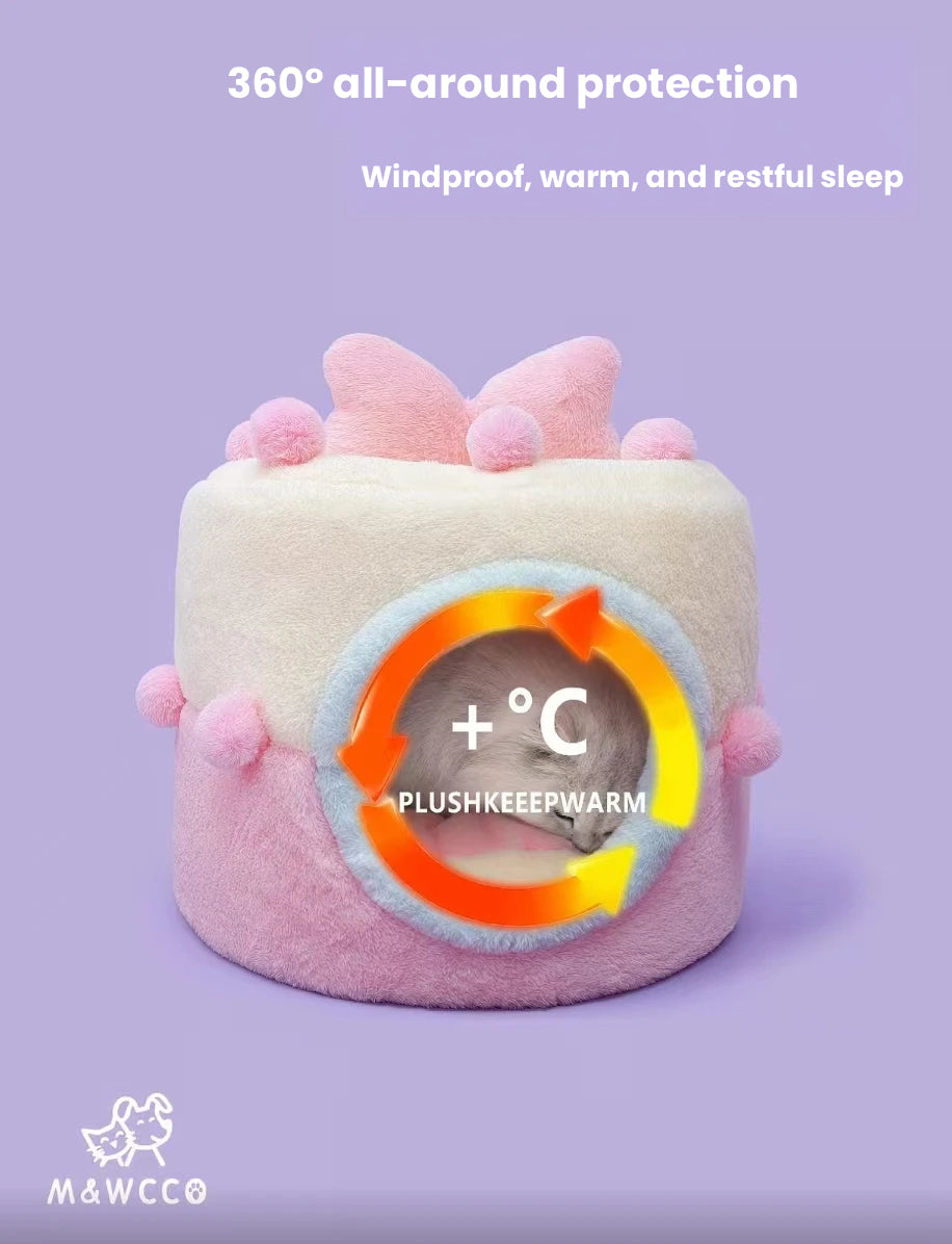 M&WCCO Soft Pink Enclosed Pet Cave Bed - Thickened Winter Warm Washable Nest for Cats & Dogs