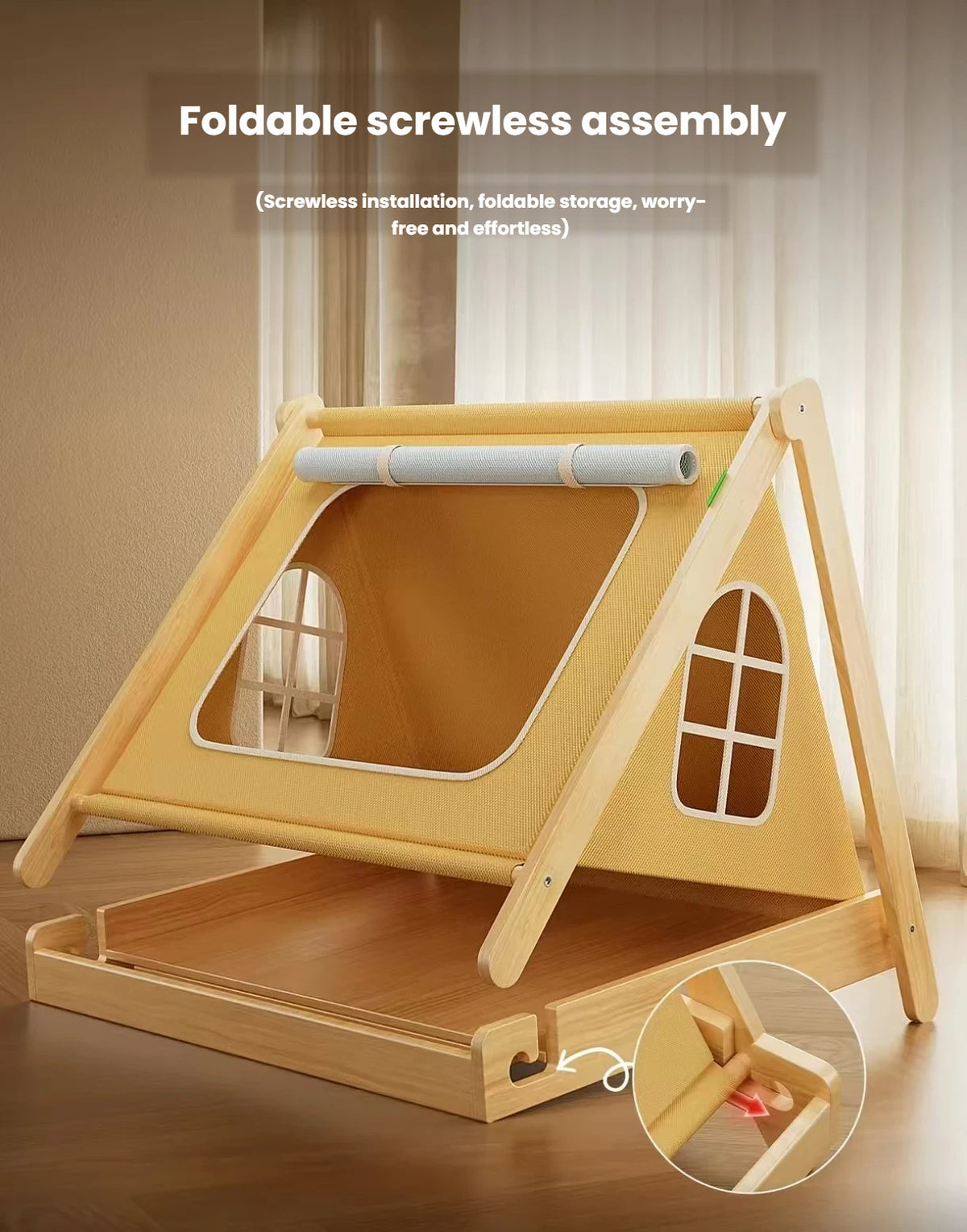 Wooden Cat Tent Bed: No-Assembly, All-Season & Semi-Enclosed