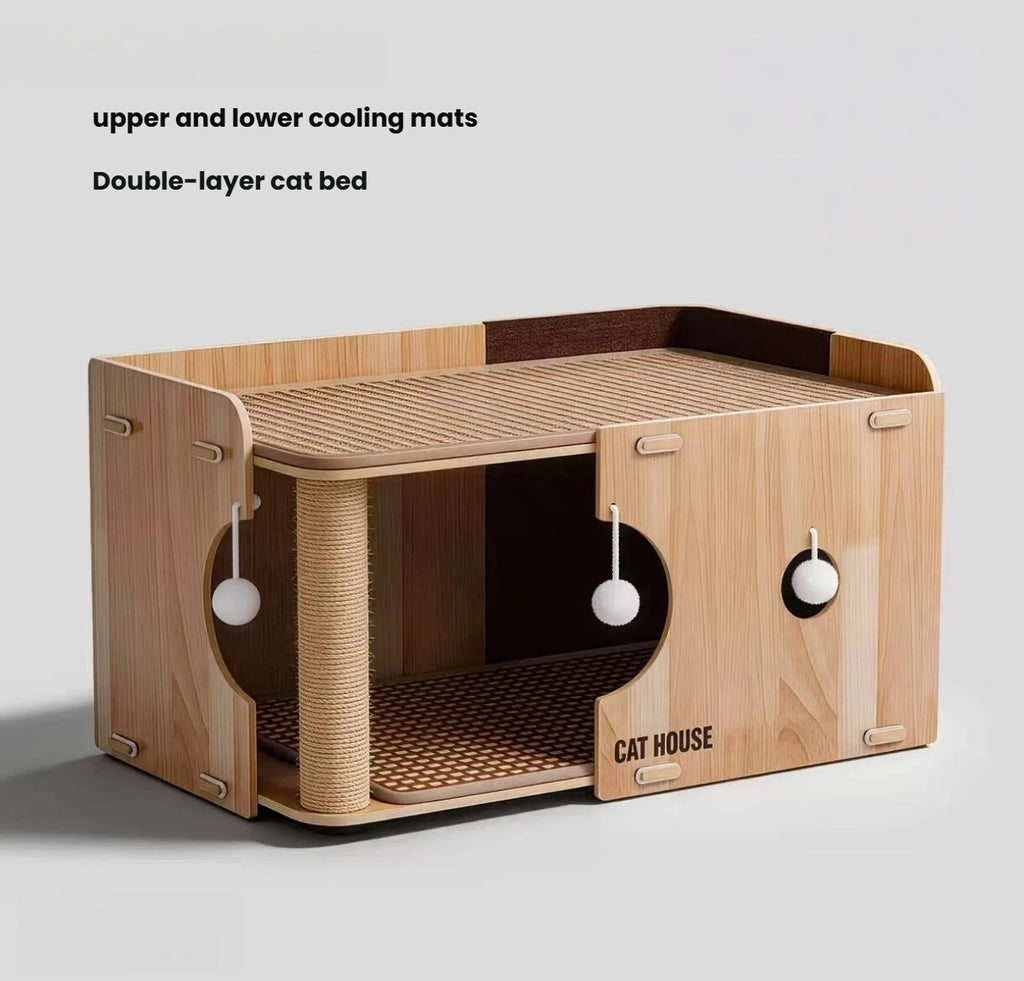 2-in-1 Cooling Sisal Scratching Post Cat Bed