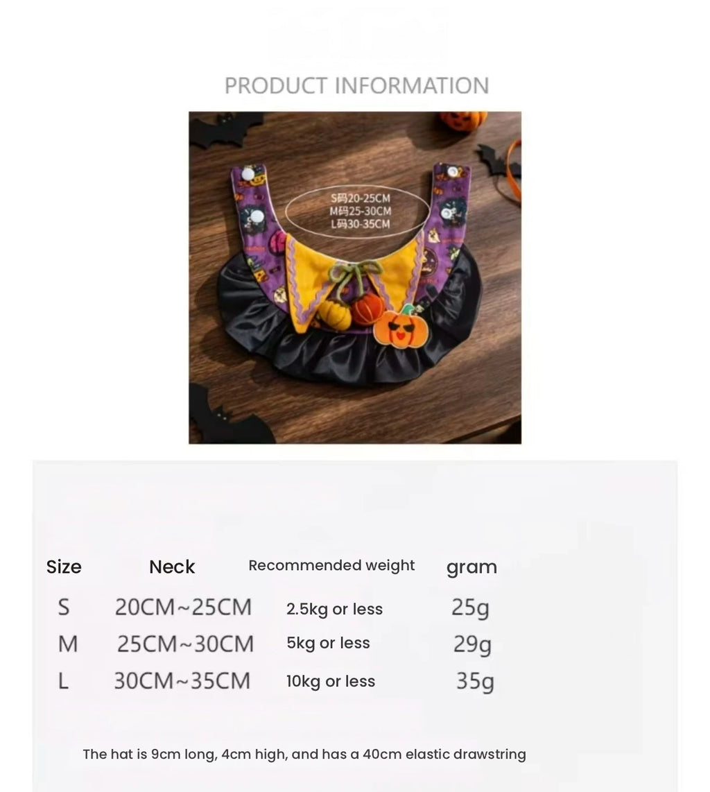 Halloween Pumpkin Pet Hat & Bib Collar for Cats & Small Dogs