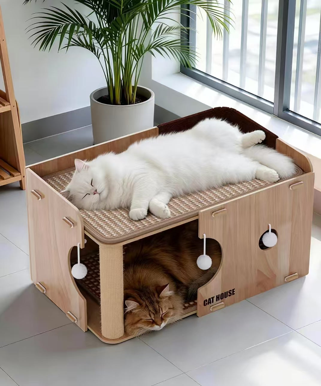 Cats resting in the upper bed and lower cooling compartment