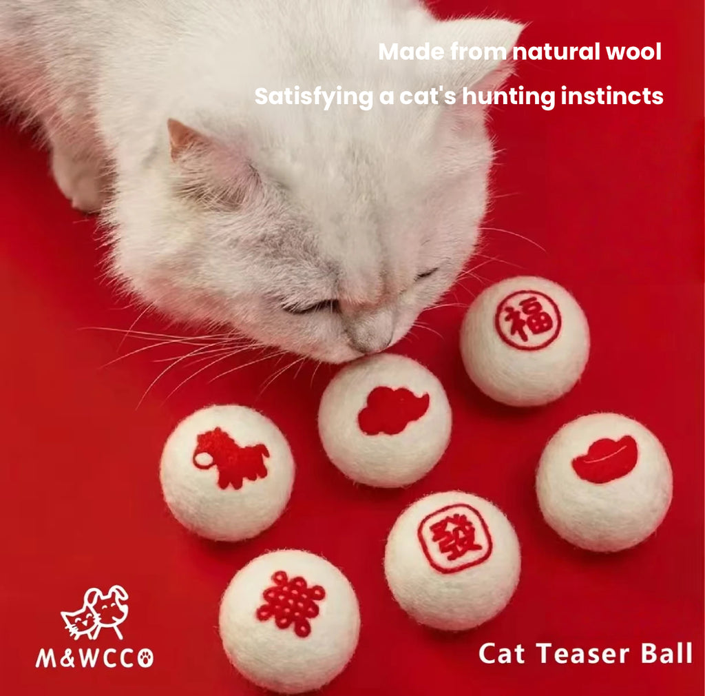 M&WCCO Natural Handmade Wool Felt Toy Balls - Quiet Durable Prey Chase Balls for Pets