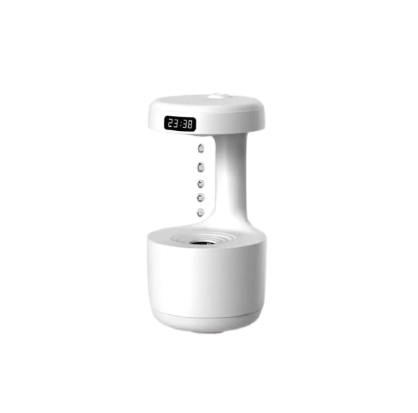 White anti-gravity cat water fountain with falling droplets