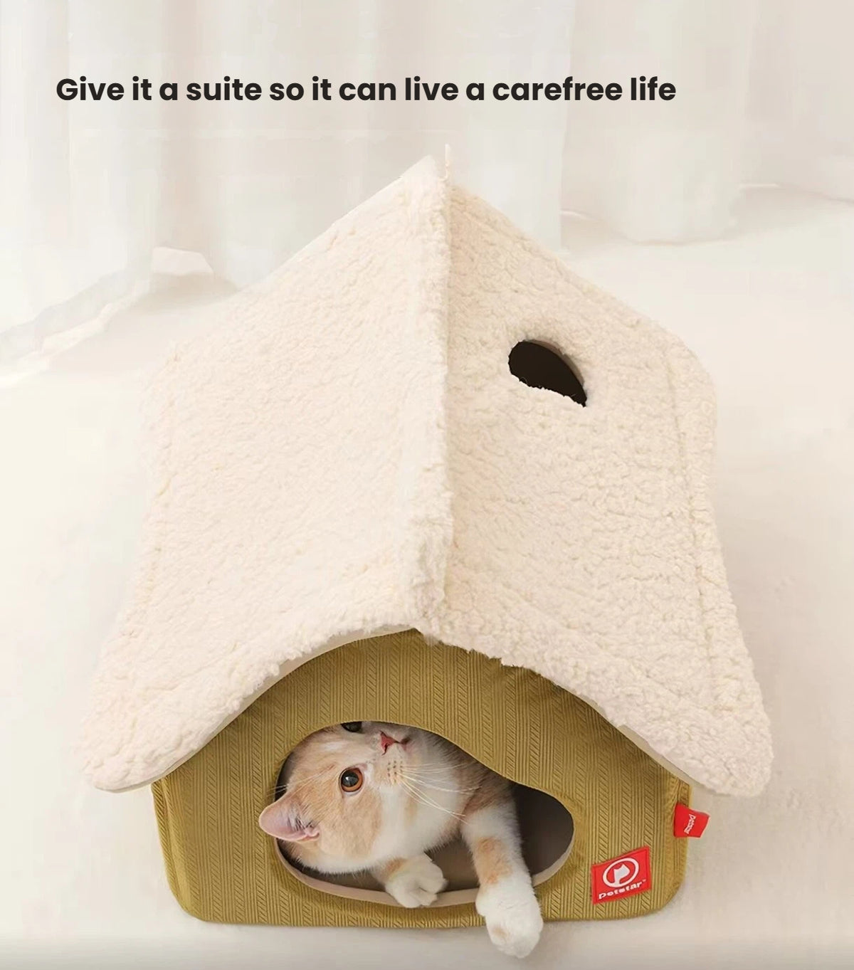 Petstar Snow House Cat Bed, Enclosed Washable Winter Cat House