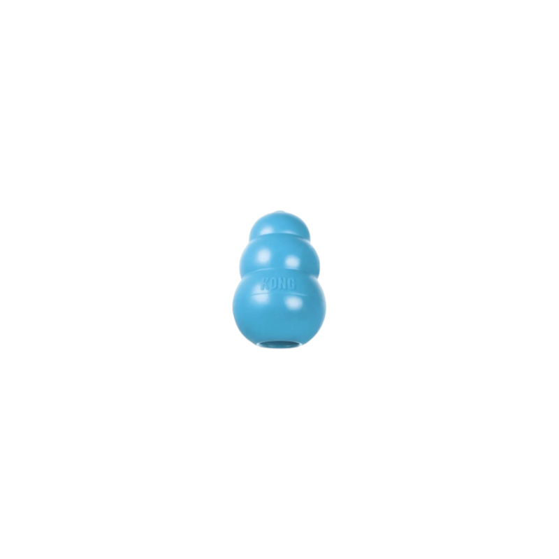 Blue KONG Puppy rubber toy with rounded shape and treat opening