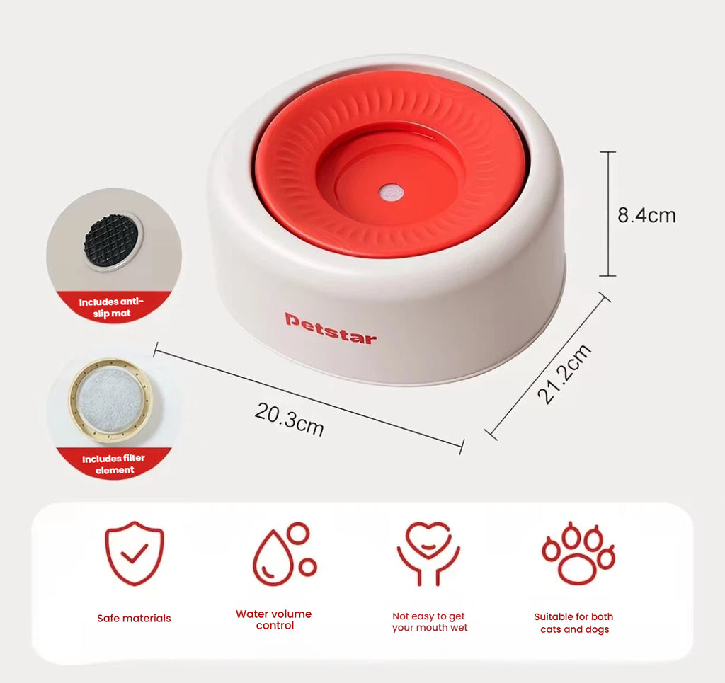 Petstar Floating Dog Water Bowl, Splash-Proof Slow Drinking Bowl