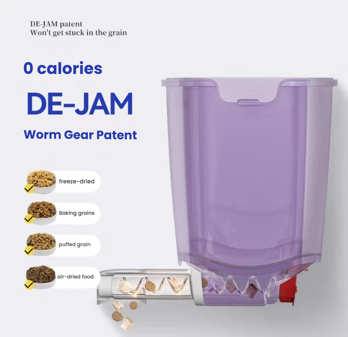 Anti-clog dispensing mechanism inside the CatMate dry-food feeder