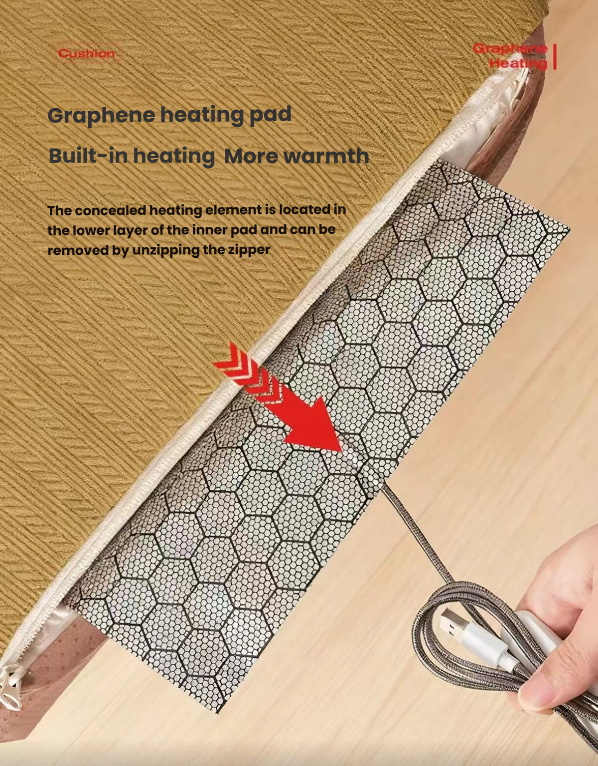 Petstar inner cushion unzipped to show the removable heating element