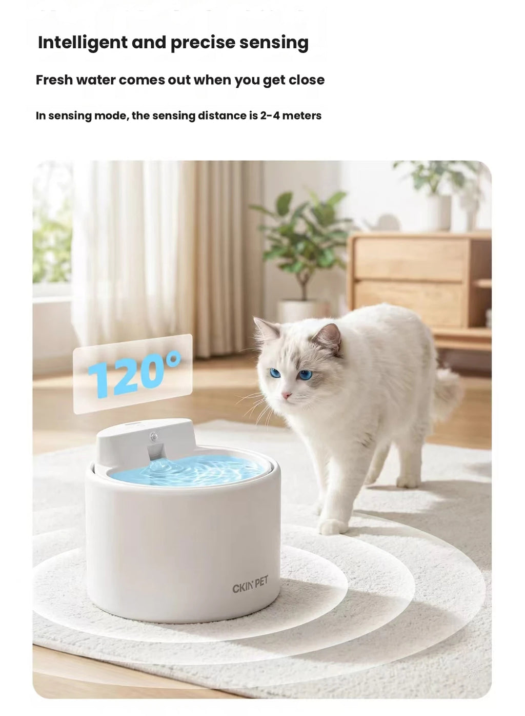 Ckin Pet Ceramic Cordless Cat Water Fountain, Quiet Auto Circulation