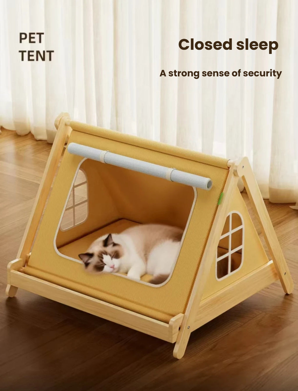 Wooden Cat Tent Bed: No-Assembly, All-Season & Semi-Enclosed