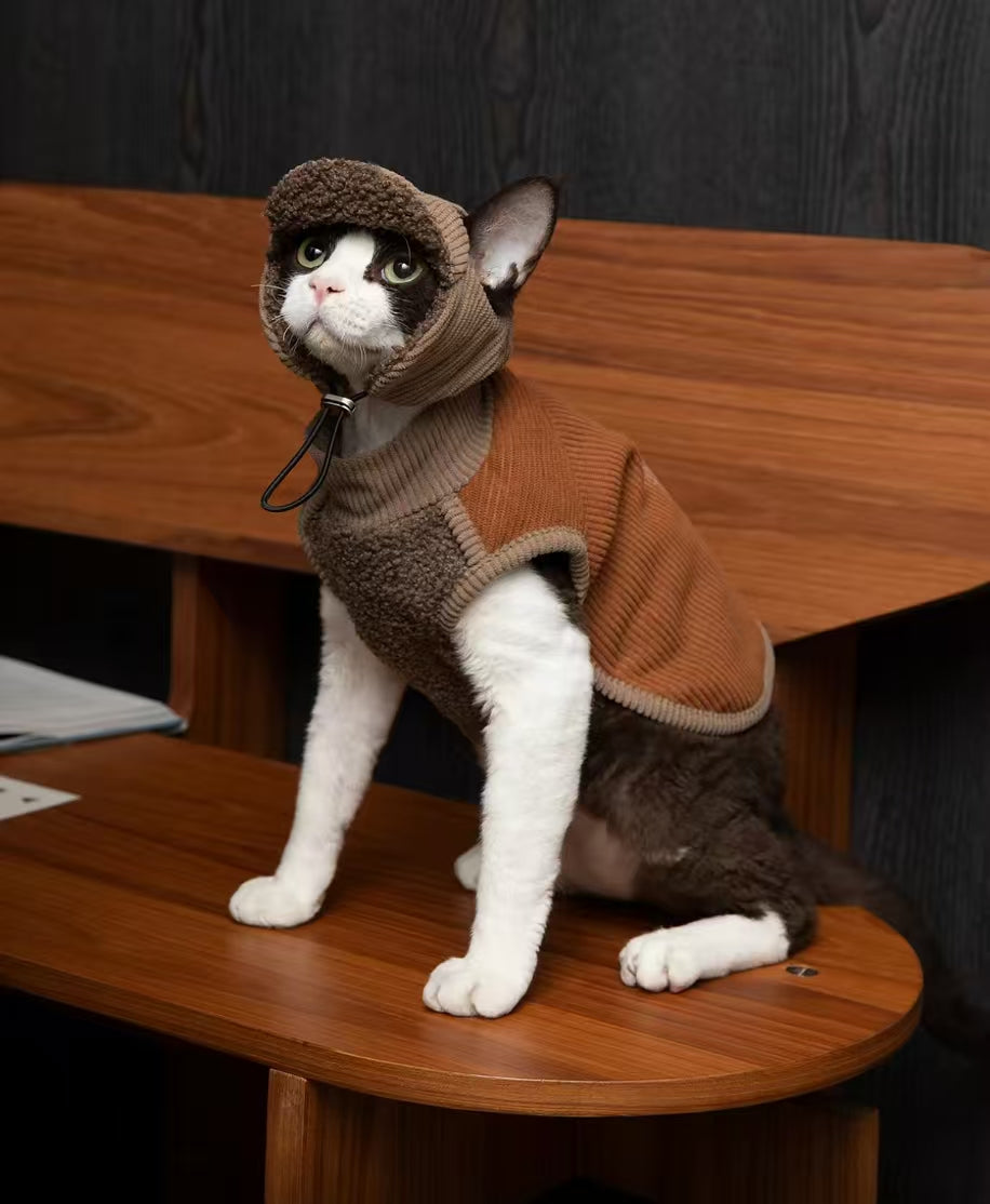 HiDREAM Knit Cat Winter Hat with Neck Warmer - Thick Plush Cap for Devon Rex