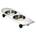 Mies Skateboard-Style Double Pet Bowls – 304 Stainless Steel Bowls with Aluminium Stand