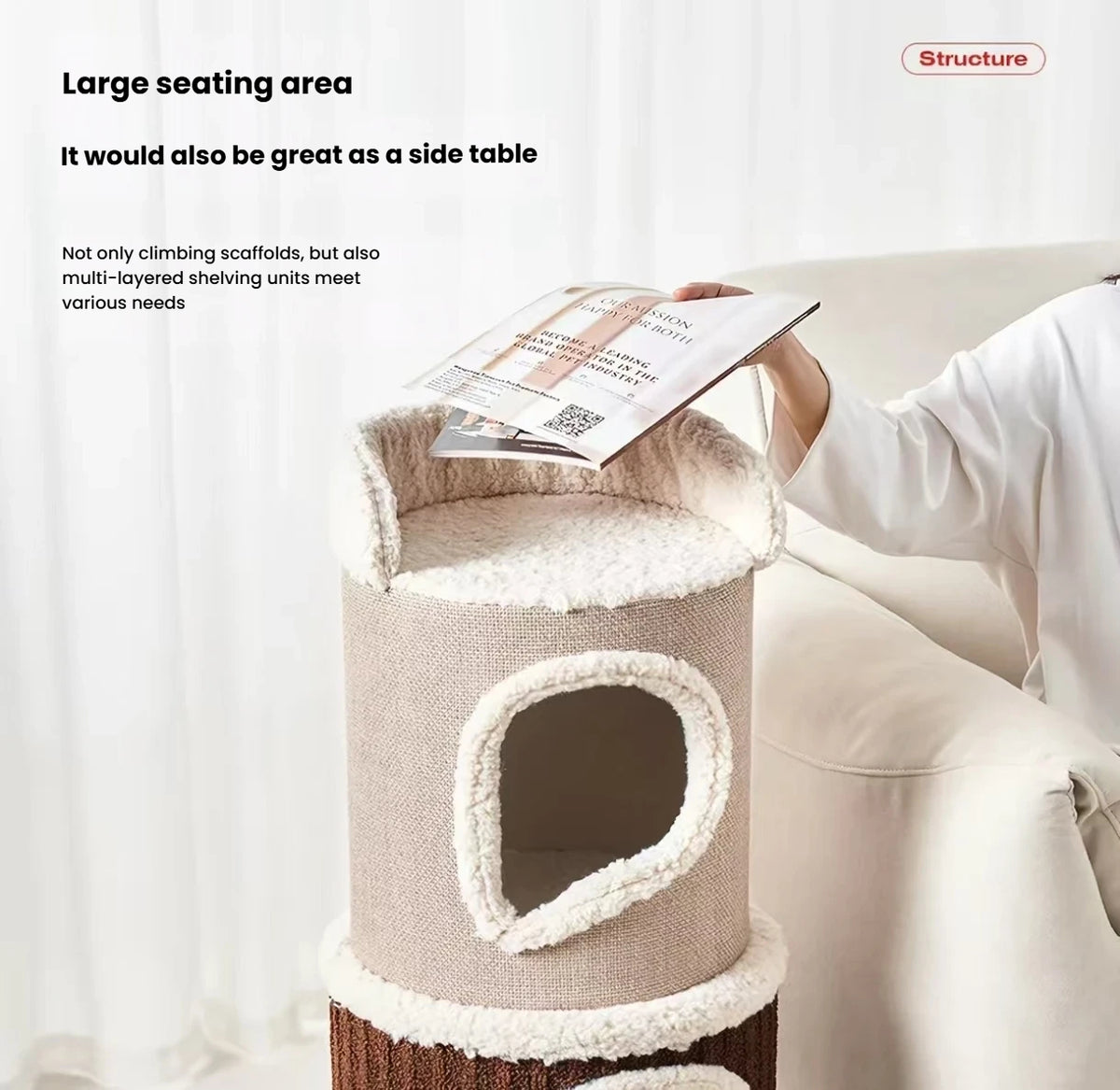 Book resting on the padded upper tray of a Petstar cat house