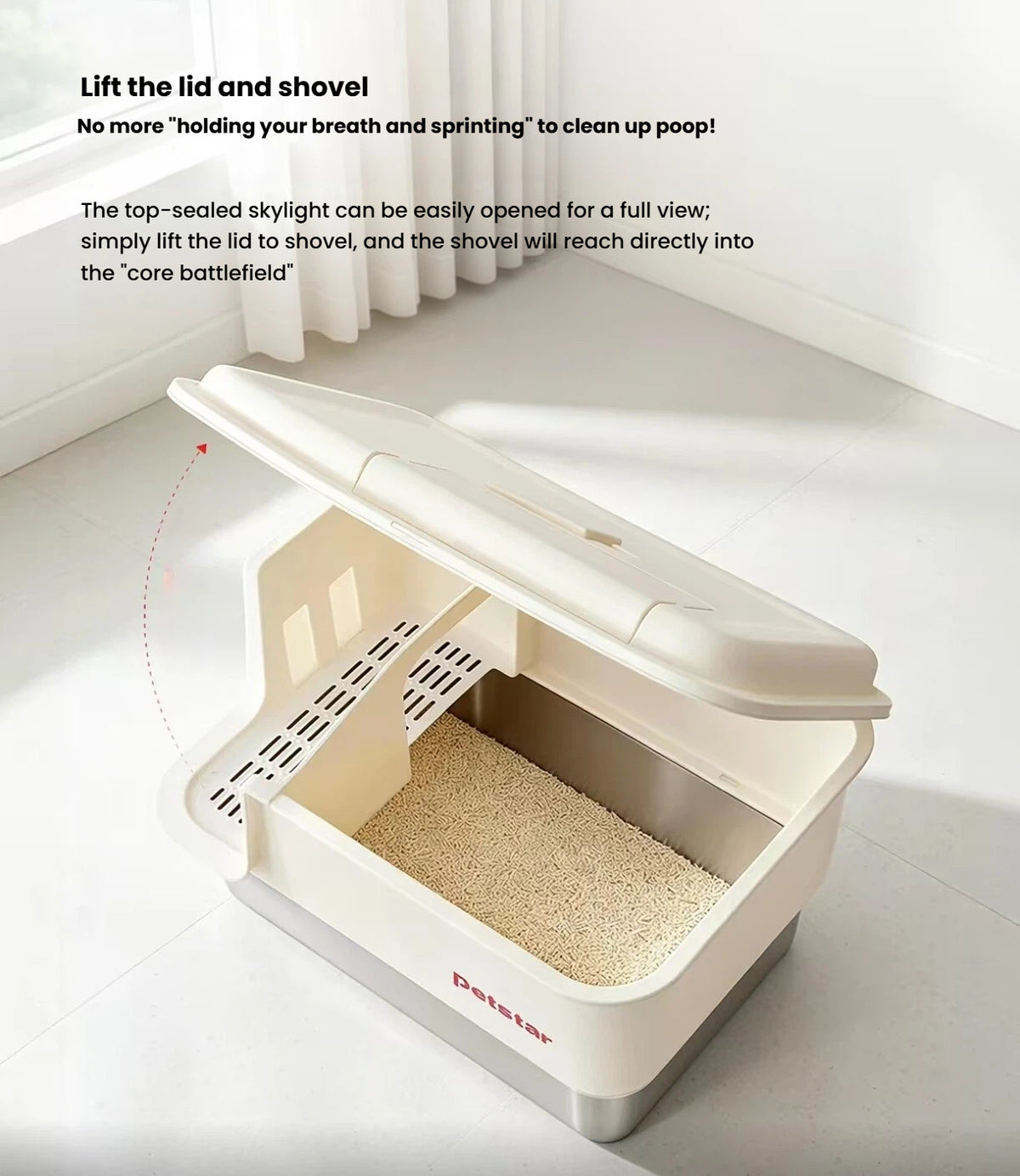 Petstar Stainless Steel Semi-Enclosed Cat Litter Box, Odor Control