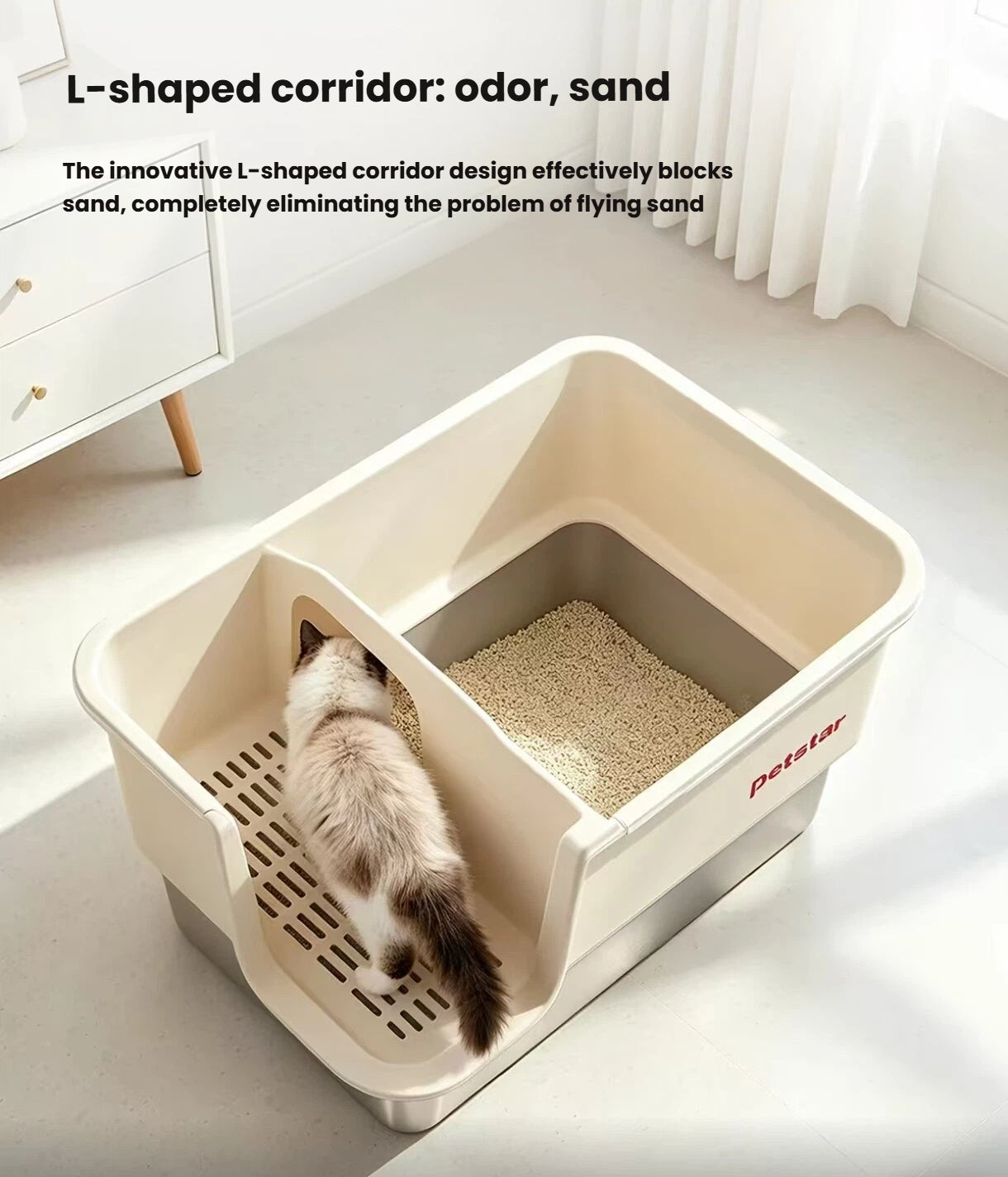 Petstar Stainless Steel Semi-Enclosed Cat Litter Box, Odor Control