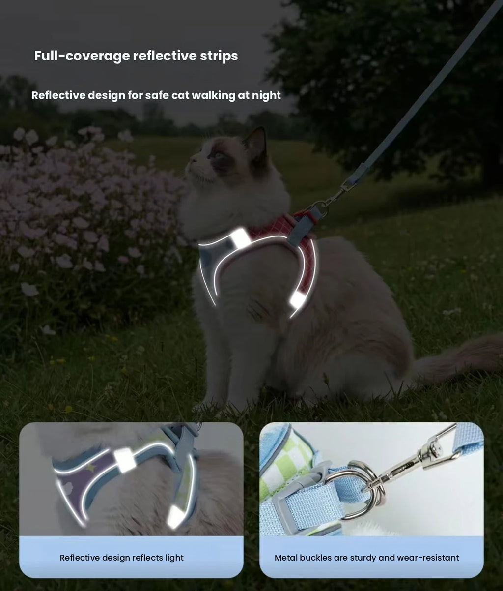 Adjustable Cat Harness with Leash, Escape-Proof Vest Design