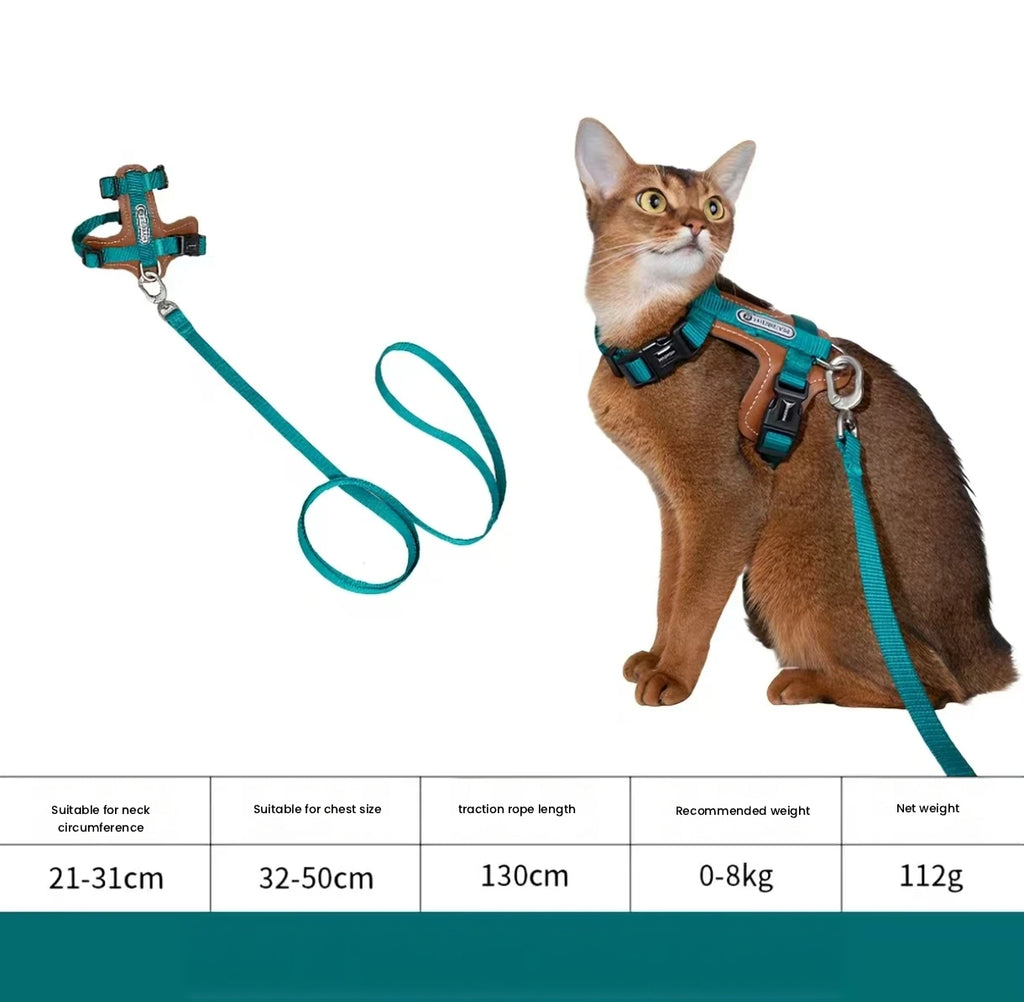 HiDREAM Leather Cat Harness and Leash Set - Adjustable Escape-Proof H-Style Vest