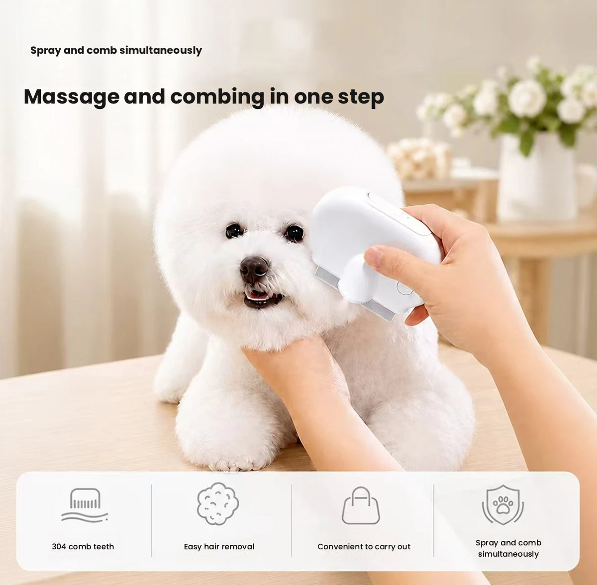 Spray Grooming Comb for Cats & Dogs, Deshedding & Detangling Brush