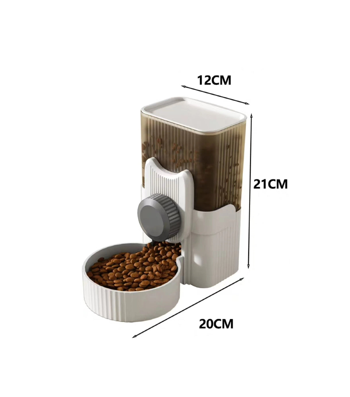 Cage-mounted food dispenser dimensions of 12 by 21 by 20 centimetres