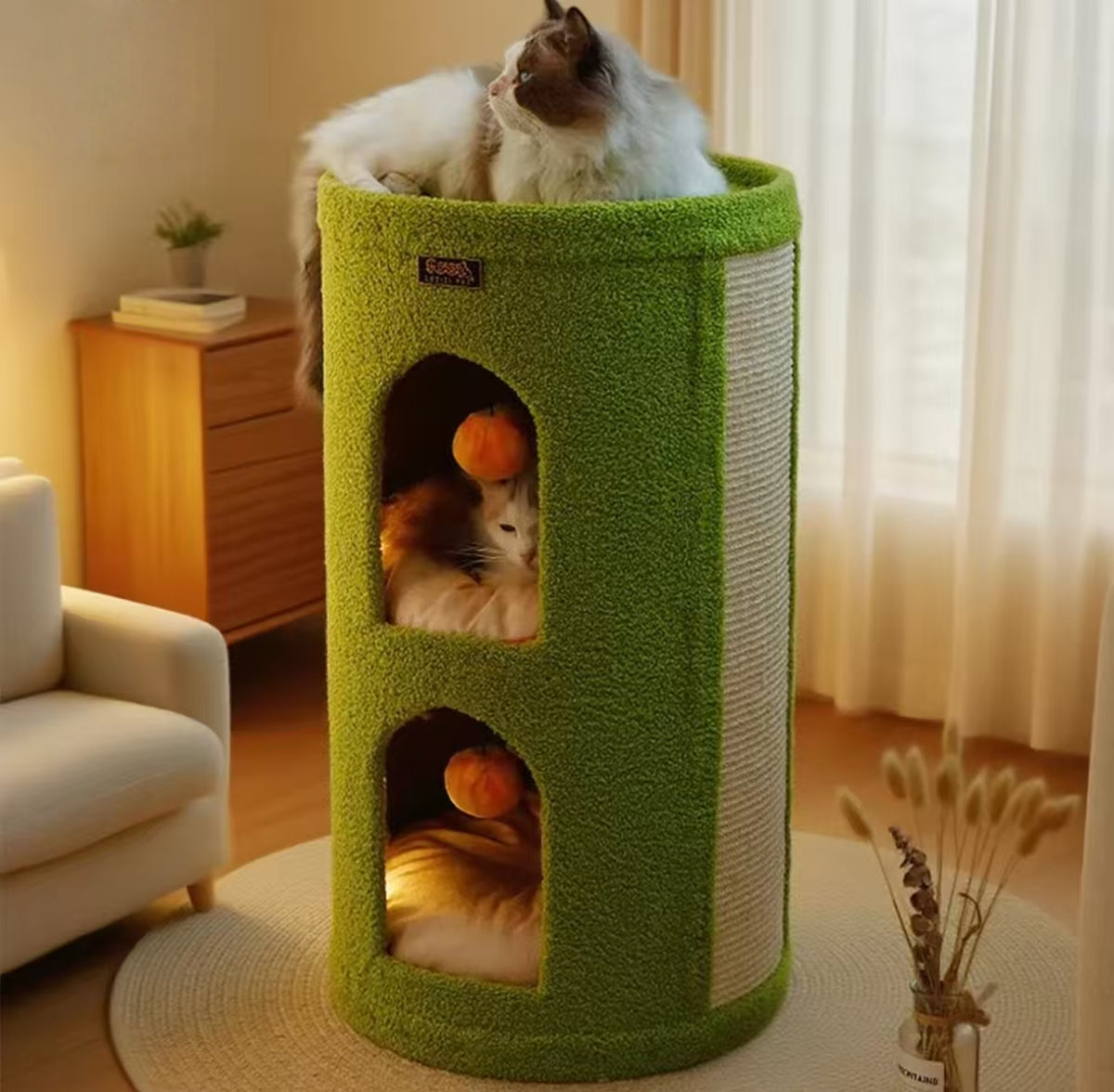 Sisal Cat Tree House: Enclosed Cat Bed with Scratching Post
