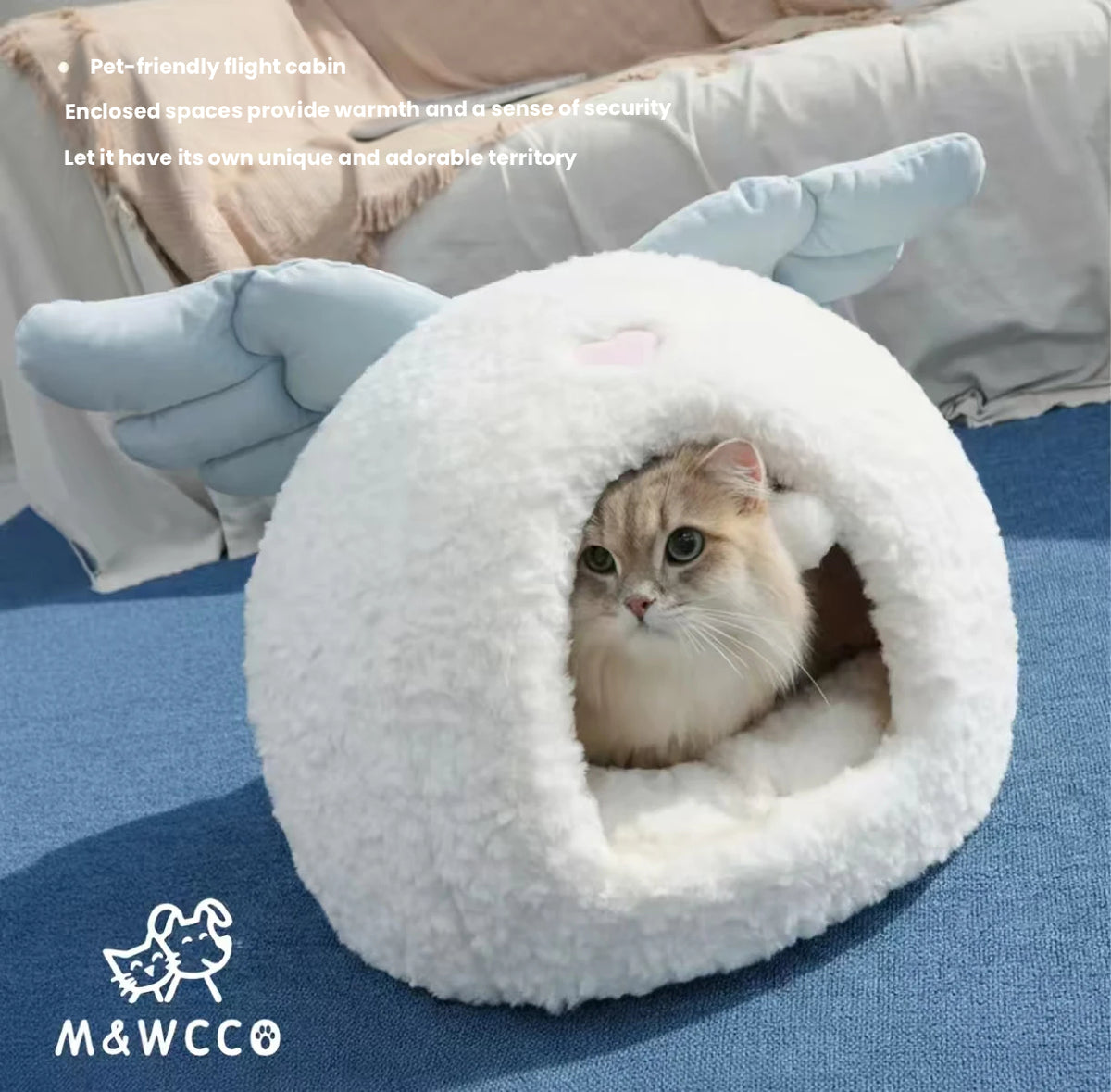 M&WCCO Cream Style Enclosed Cat Cave Bed - Large Warm Washable Nest for Chubby Cats & Ragdolls