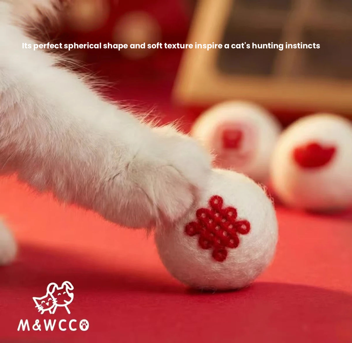 M&WCCO Natural Handmade Wool Felt Toy Balls - Quiet Durable Prey Chase Balls for Pets